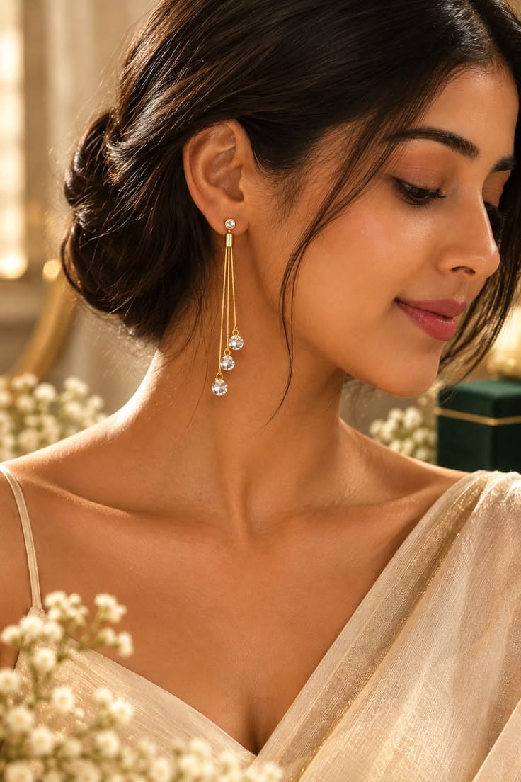 Gold-Tone Crystal Drop Earrings | Elegant Long Dangle Earrings for Women — view 1 of 2