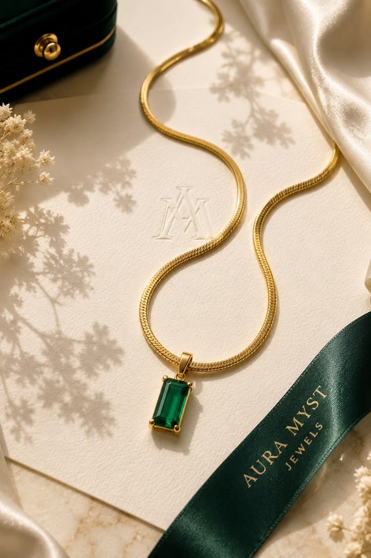 Emerald Grace Baguette Pendant Necklace view 2