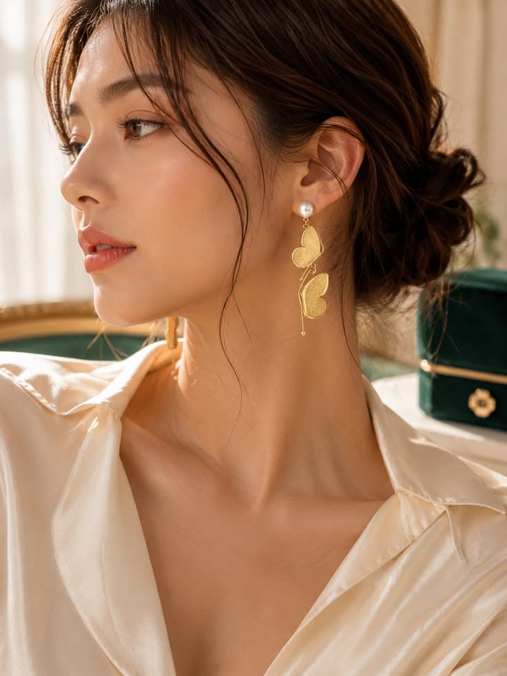 Golden Butterfly Pearl Drop Earrings